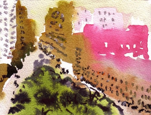 Bowery Street After Work (sold); 
Watercolor and Oil Pastel, 2011; 
5.5 x 7 in.